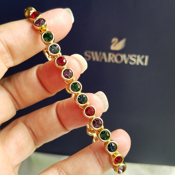 AUTHENTIC Swarovski 24k Gold Plated Multicolor Tennis Bracelet - Picture 16 of 17